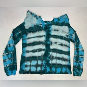 Something Navy Neghan Ruffle Shoulder Sweatshirt Women Small Blue Green Tie Dye